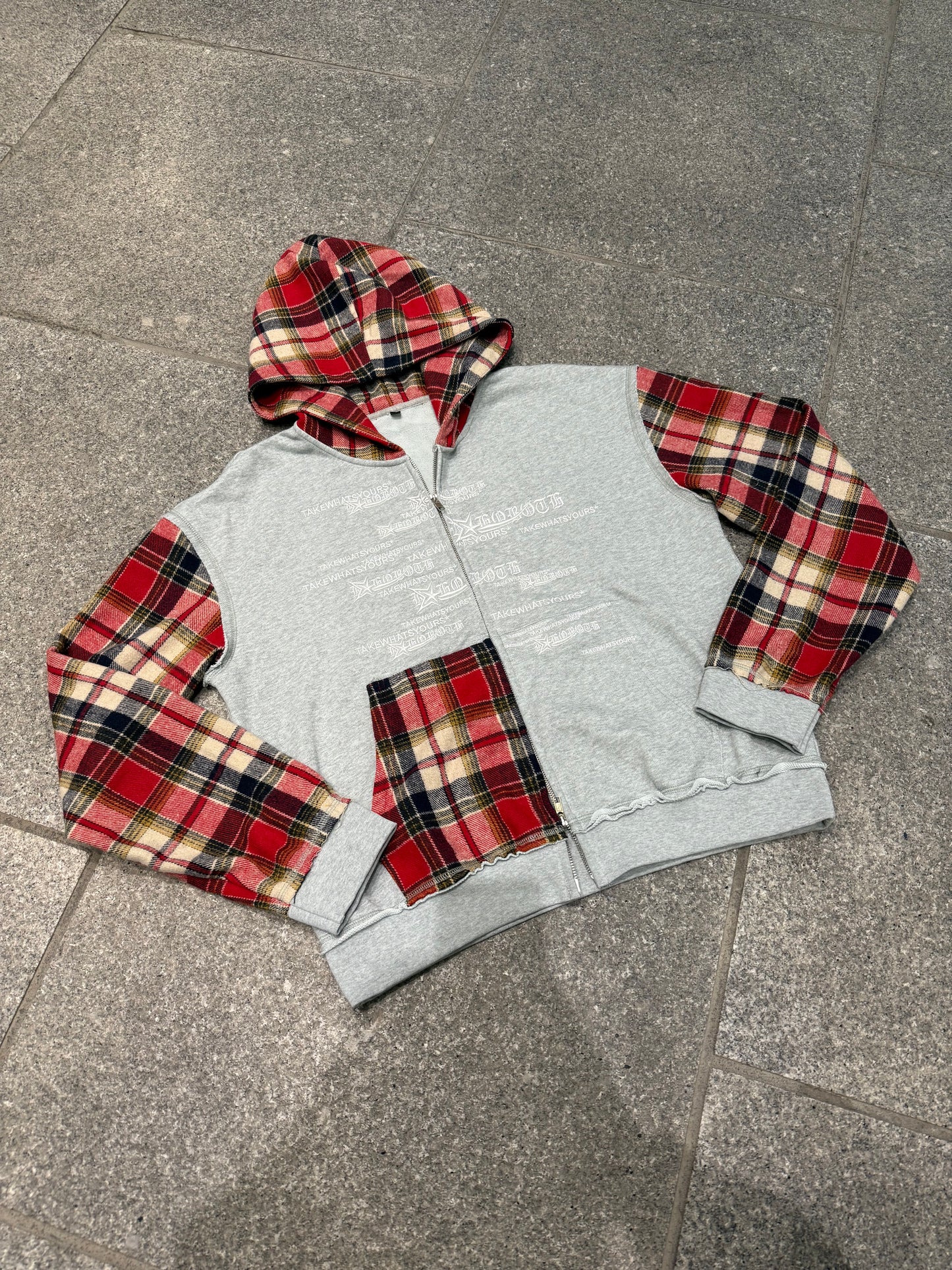 PLAID ZIP HOODIE *RED*