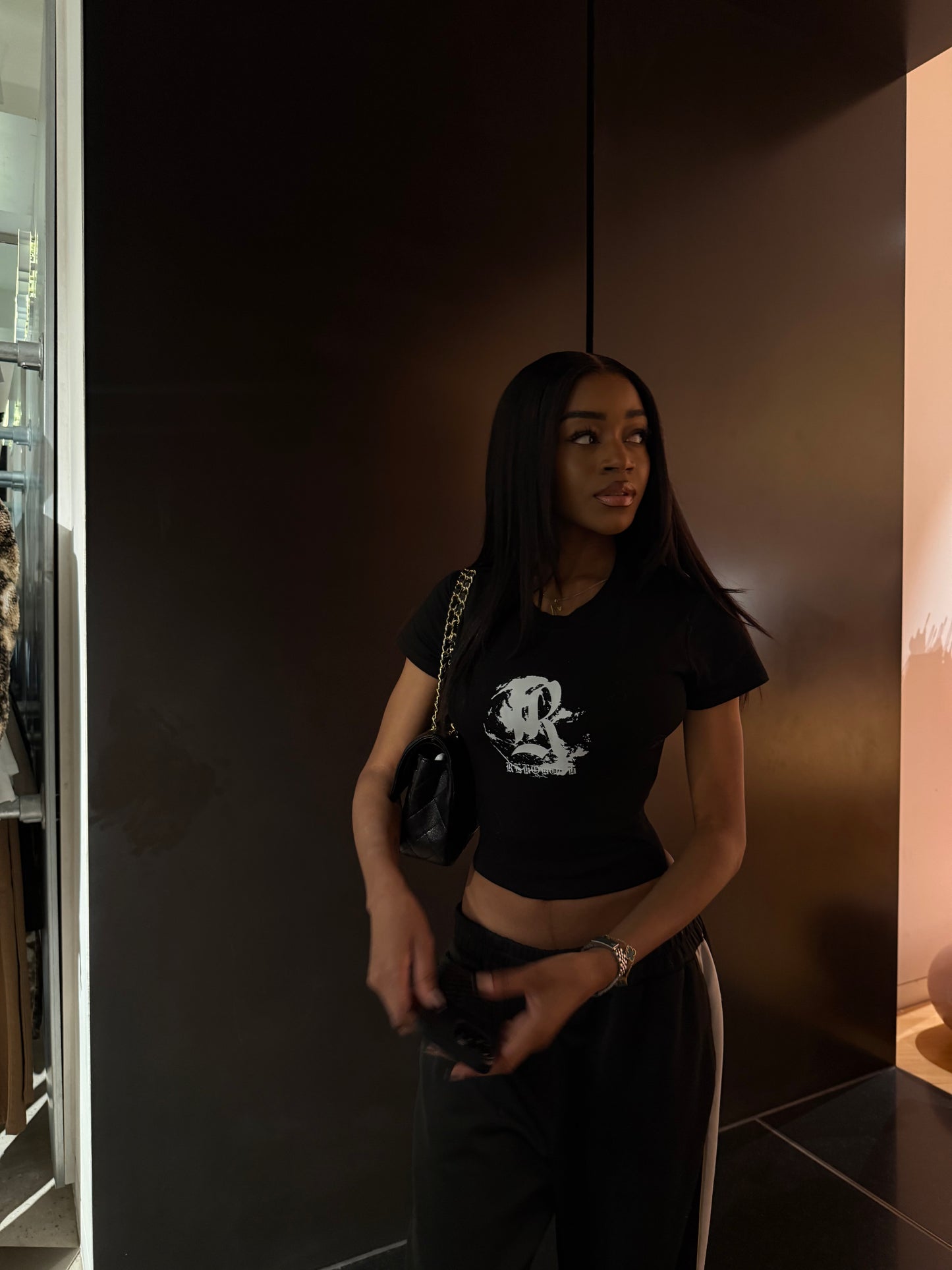 INTL WOMENS BABY TEE *BLACK*