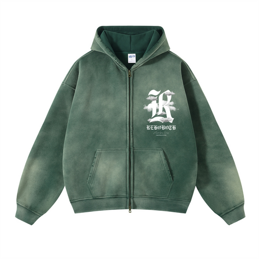 CLOUDS ZIP HOODIE *WASHED GREEN*