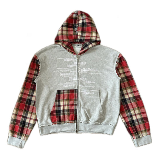 PLAID ZIP HOODIE *RED*